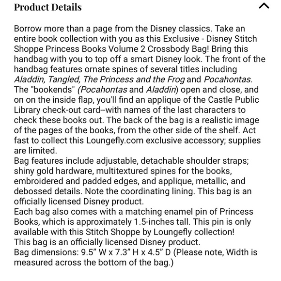 Loungefly Exclusive Disney Stitch Shoppe Princess Books Volume 2 Crossbody Bag - Picture 10 of 13